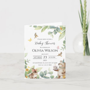 Green White Illustrated Birds Baby Shower Invitati Invitation
