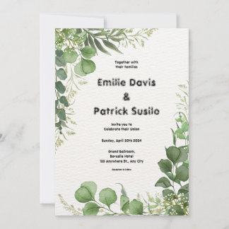 Green White Illustrated Floral Wedding Invitation