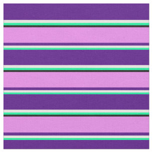 Green, White, Indigo, Violet & Black Stripes Fabric