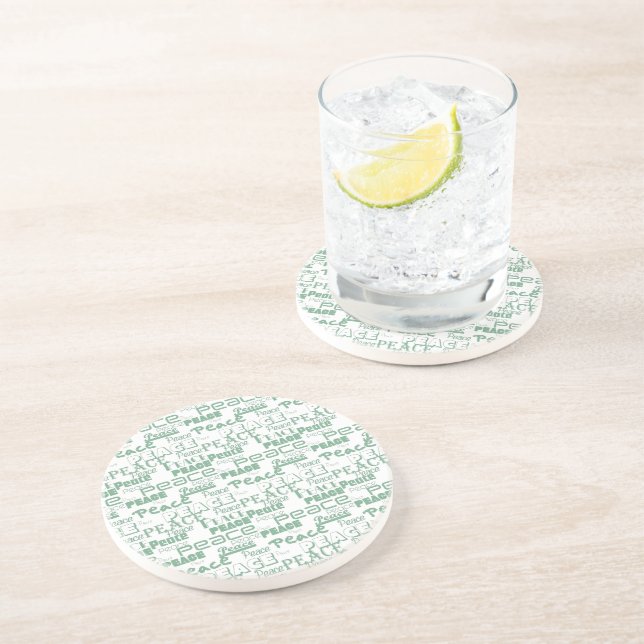 Green White Inspirational Peace  Coaster (Side)