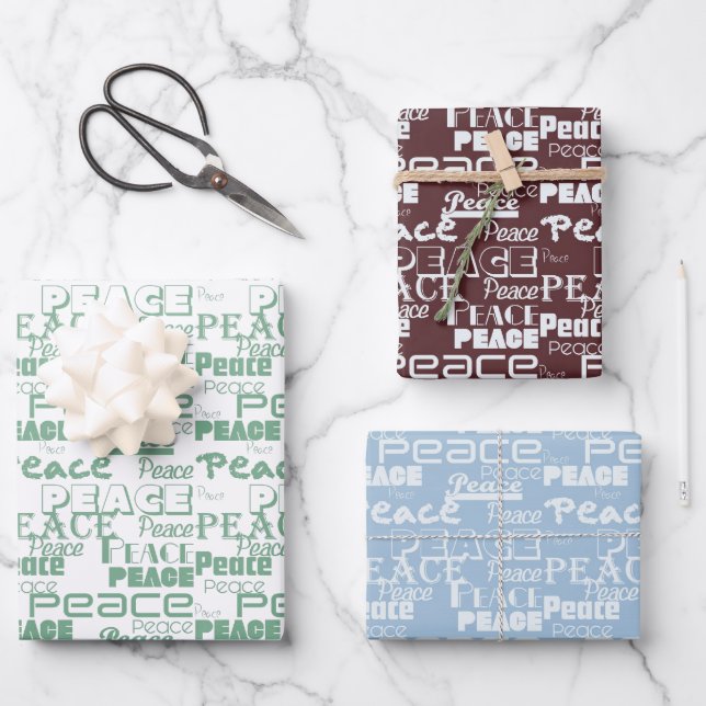 Green White Inspirational Peace  Wrapping Paper Sheet (Front)