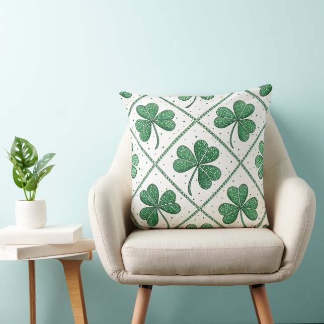 GREEN & WHITE IRISH CELTIC SHAMROCKS CUSHION (Chair)