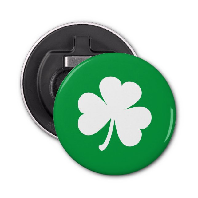 Green & White Irish Shamrock Bottle Opener (Front)
