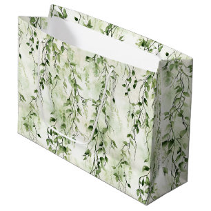 Green White Ivy Leaves Wild Jungle Birthday Large Gift Bag