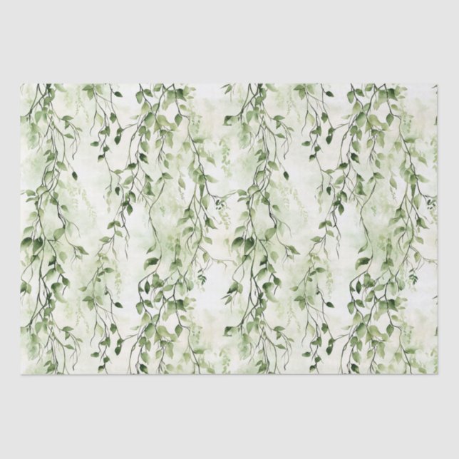 Green White Ivy Leaves Wild Jungle Birthday Tissue Paper (Front)