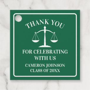 Green White Law School Custom Graduation Party Favour Tags