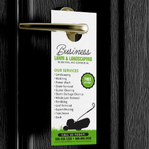 Green white Lawn Landscaping Service Lawncare Mow Door Hanger