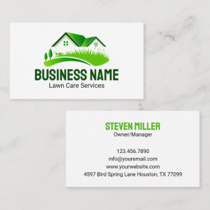 Green White Lawn Mowing Service Business Card