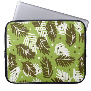 Green White Leaves: Coniferous Pattern Laptop Sleeve