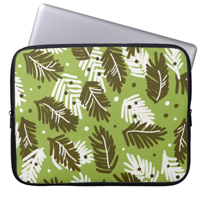 Green White Leaves: Coniferous Pattern Laptop Sleeve (Front)