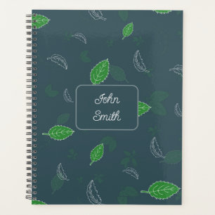 Green White Leaves_ Floral Pattern Script Planner