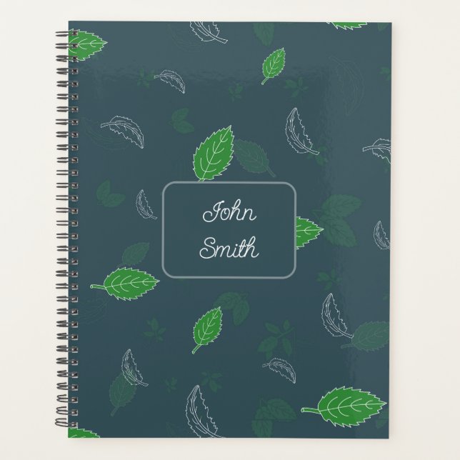 Green White Leaves_ Floral Pattern Script Planner (Front)