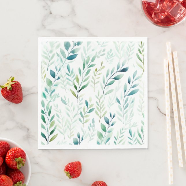Green White Leaves Napkin (Insitu)