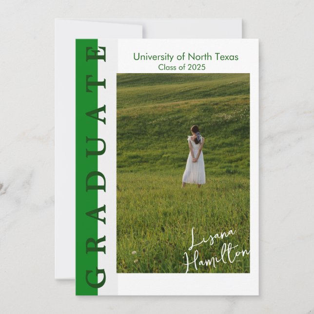 Green White Linear Graduation Announcement Card  (Front)
