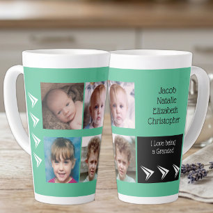 Green white love being a Grandad with photos Latte Mug