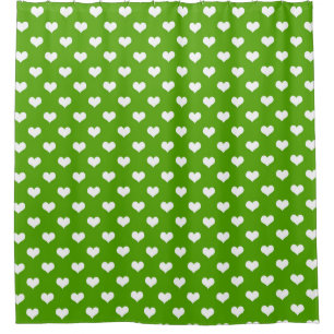 Green White Love Heart Pattern Design Shower Curtain