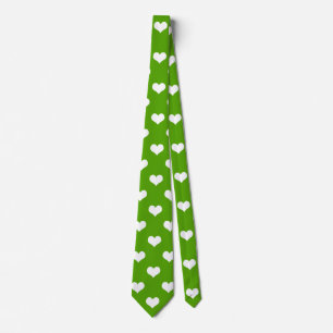 Green White Love Heart Pattern Design Tie