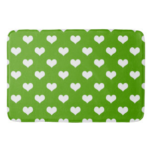 Green White Lovely Hearts Design Bath Mat