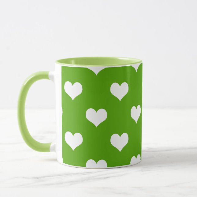 Green White Lovely Hearts Design  Mug (Left)