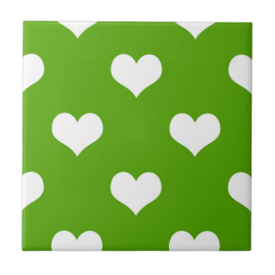 Green White Lovely Hearts Design Tile