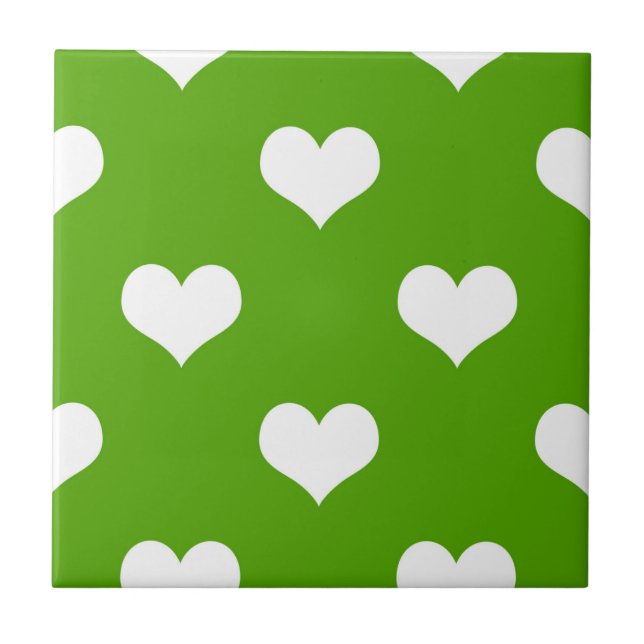Green White Lovely Hearts Design  Tile (Front)