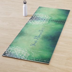 Green White Mandala Pattern Personalised Yoga Mat