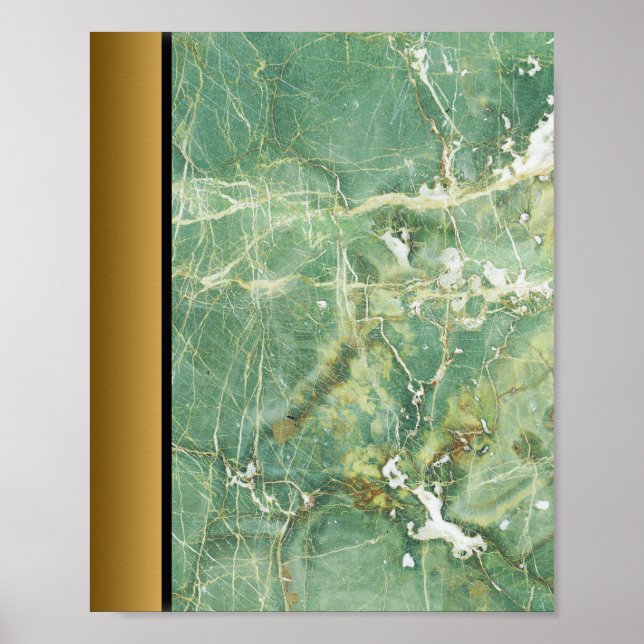 Green White Marble Stone / Black Gold Border Art  Poster (Front)