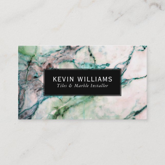 Green & White Marble Stone Texture Business Card (Front)