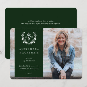 Green/White MD Asclepius Graduation Photo Announcement