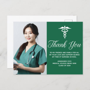 Green White Medical Caduceus Photo Thank You Postcard