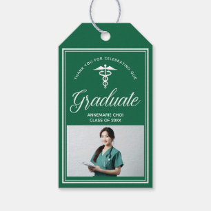 Green White Medical School Photo Graduation Party Gift Tags