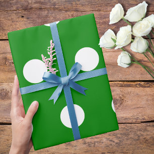 Green White Medium Polka Dots Wrapping Paper