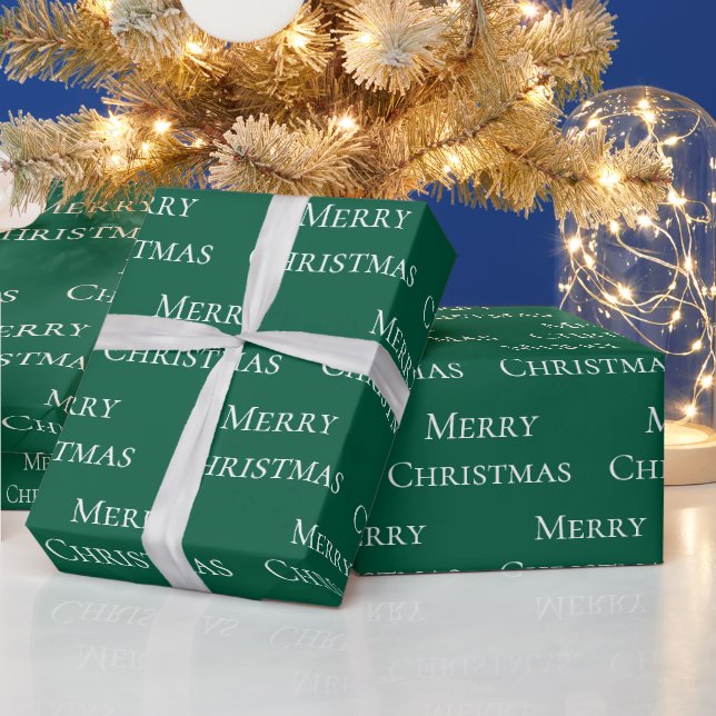 Green White Merry Christmas Quote Wrapping Paper (Holidays)