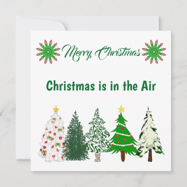 Green & White Merry Christmas Trees Holiday Card (Front)