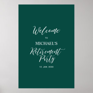Green & White Minimal Retirement Party Welcome Poster