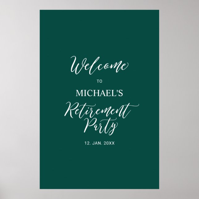 Green & White Minimal Retirement Party Welcome Poster (Front)