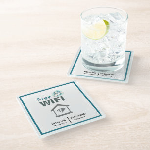 Green White Minimalist Free Wifi Hotel Internet  Glass Coaster