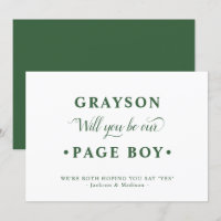 Green White Minimalist Page Boy Proposal Card