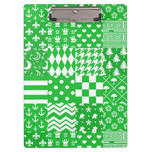 Green White Mixed Patterns Patchwork Design Clipboard