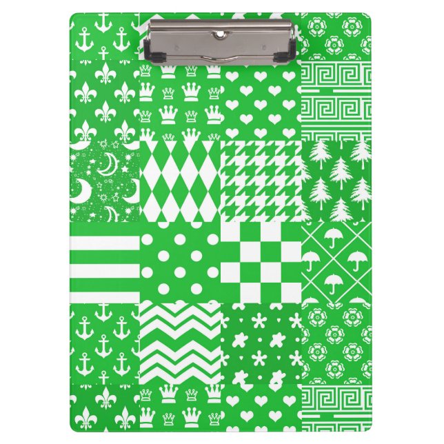 Green White Mixed Patterns Patchwork Design  Clipboard (Front)