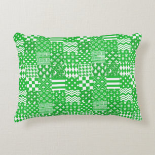 Green White Mixed Patterns Patchwork Design Decorative Cushion