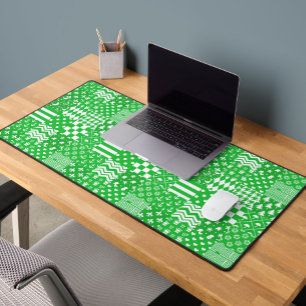 Green White Mixed Patterns Patchwork Design Desk Mat