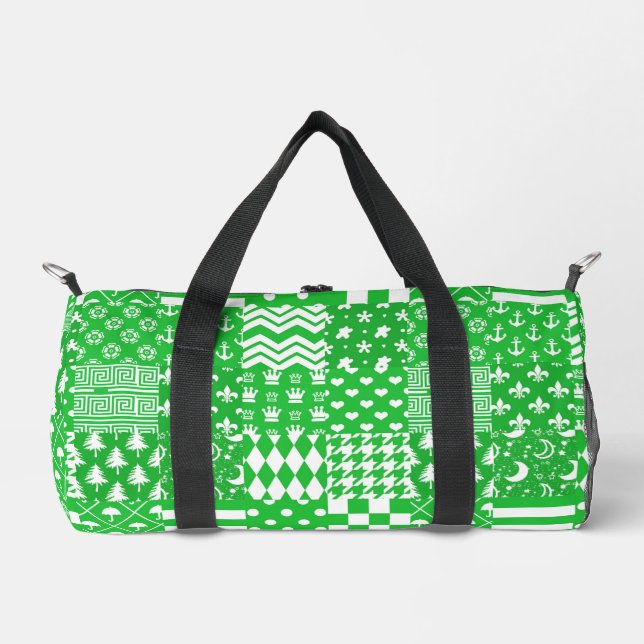 Green White Mixed Patterns Patchwork Design  Duffle Bag (Front)