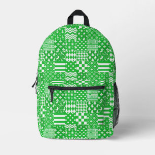 Green White Mixed Patterns Patchwork Design Printed Backpack