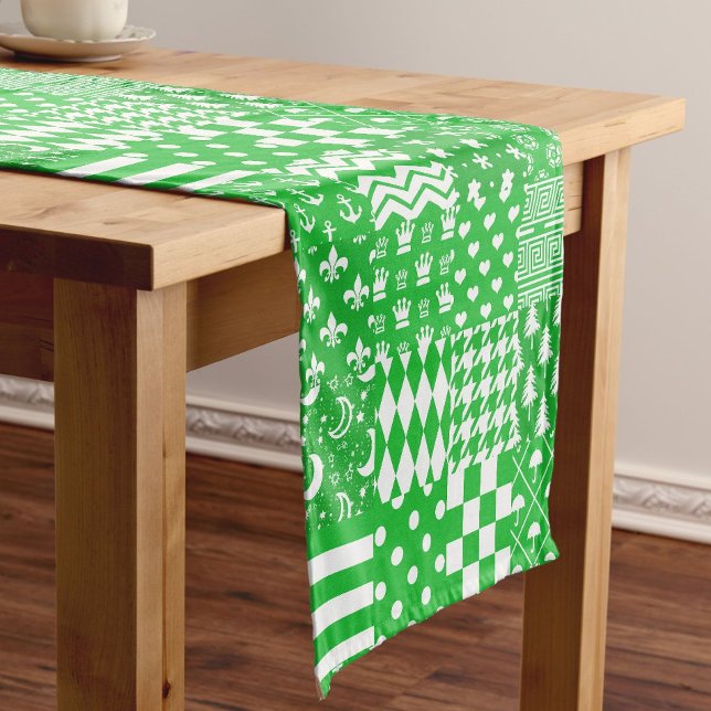Green White Mixed Patterns Patchwork Design  Short Table Runner (Creator Uploaded)