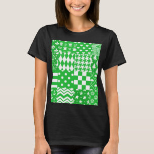 Green White Mixed Patterns Patchwork Design T-Shirt