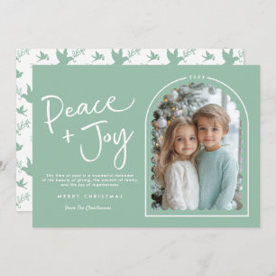 Green White Modern Arch Peace Joy Photo Christmas Holiday Card