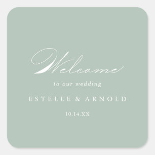 Green White Modern Calligraphy Wedding Welcome   Square Sticker