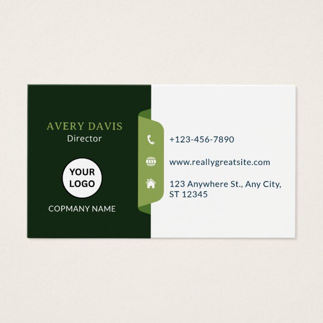 Green & White Modern Corporate Business Card (Front)
