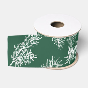 Green White Modern Elegant Botanical Christmas Gro Grosgrain Ribbon